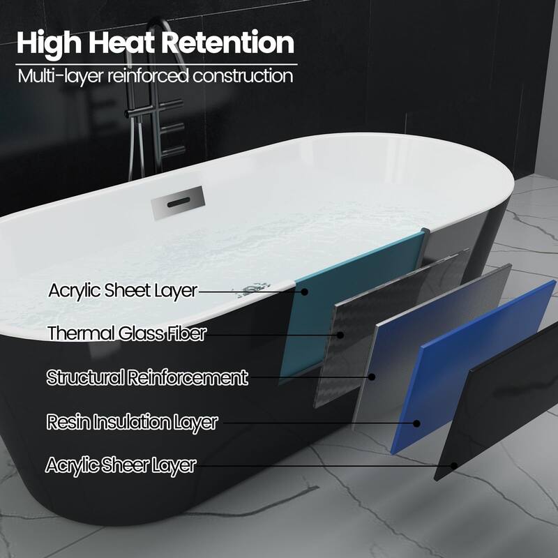 Free Standing Tub 59/67" Deep Soaking Bath Tub Oval Shape Acrylic Freestanding Bathtub
