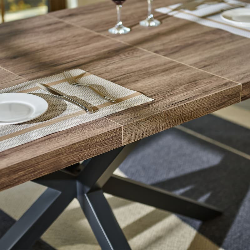 71in Pedestal Dining Table with Extension Leaf Crossed Legs