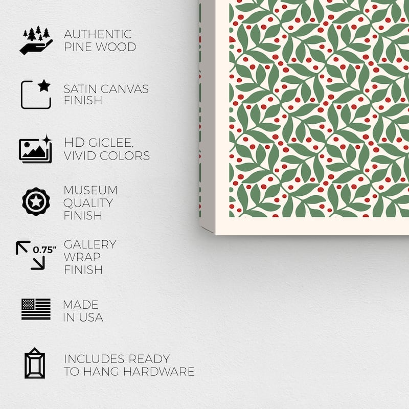 Wynwood Studio Canvas Holiday and Seasonal Christmas Vine Pattern Green Modern & Contemporary Wall Art Canvas Print