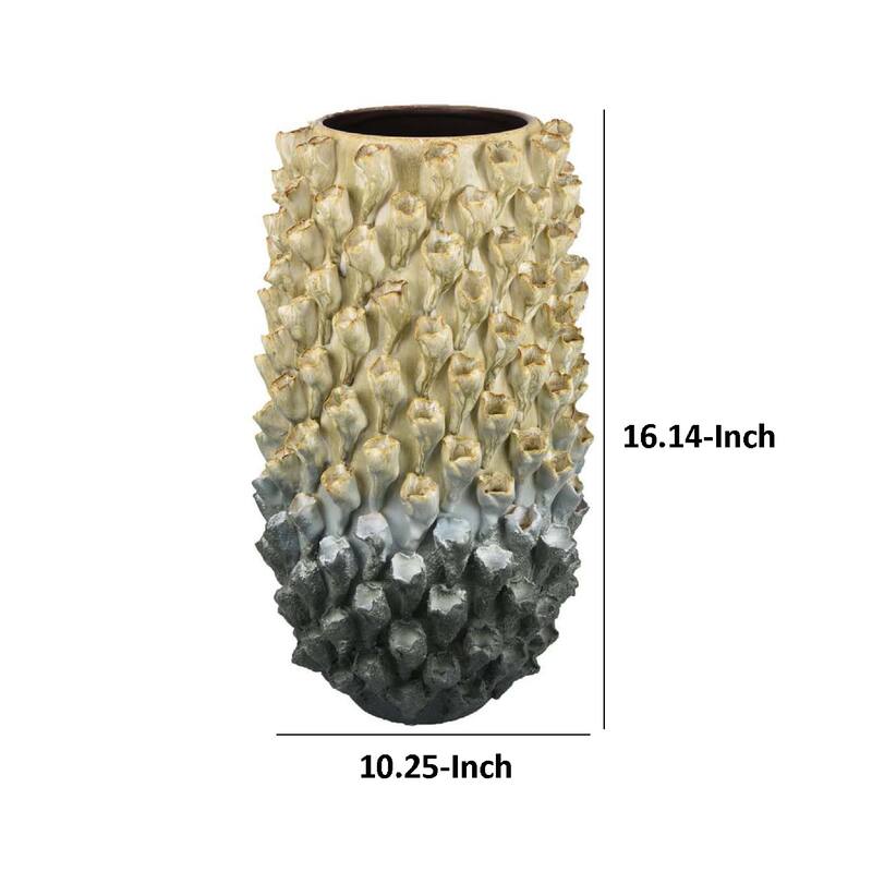 Kabo Decorative Vase, Textured Body, 16 Inch Beige and Gray Ceramic