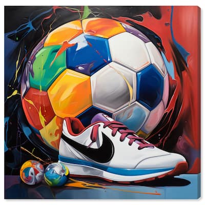 Notoriart Colorful Soccer Sneaker Splash Ii Gallery Wrapped Soccer 1 Piece Canvas Wall Art