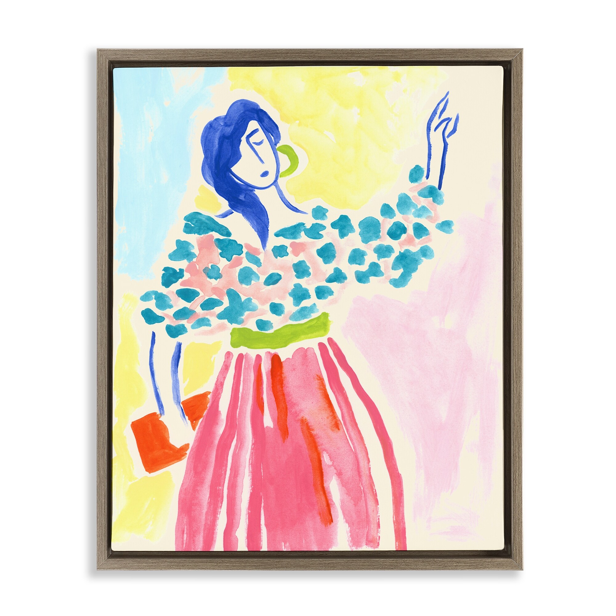 Stupell Woman in Bold Dress Framed Floater Canvas Wall Art Design By June Erica Vess
