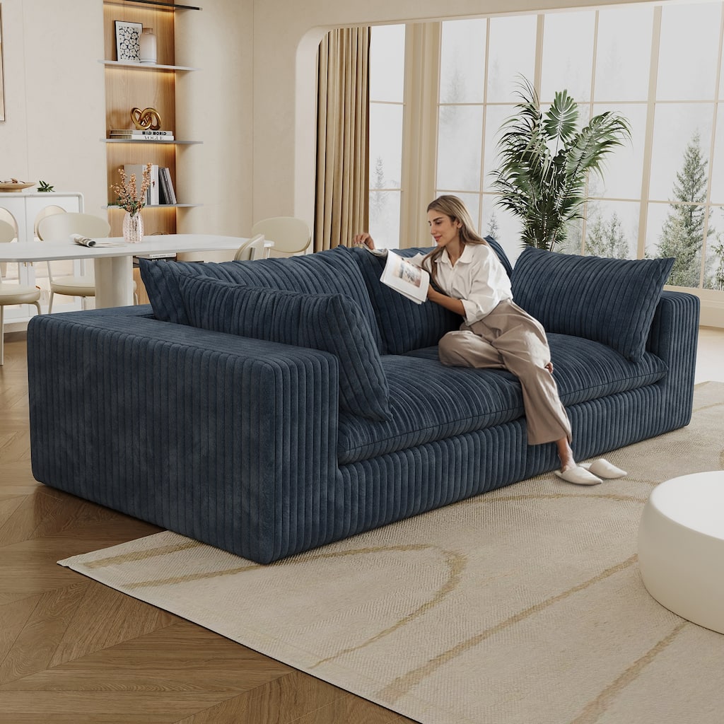 Corduroy Fabric Loveseat with 2 Pillows, Modular Couch with Deep Seat Memory Foam, Comfy Small Cloud Couch for Small Spaces