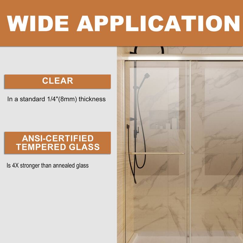 48'' x 72'' Glass Semi-Frameless Double Sliding Shower Tub Door in Matte Black/Brushed Nickel