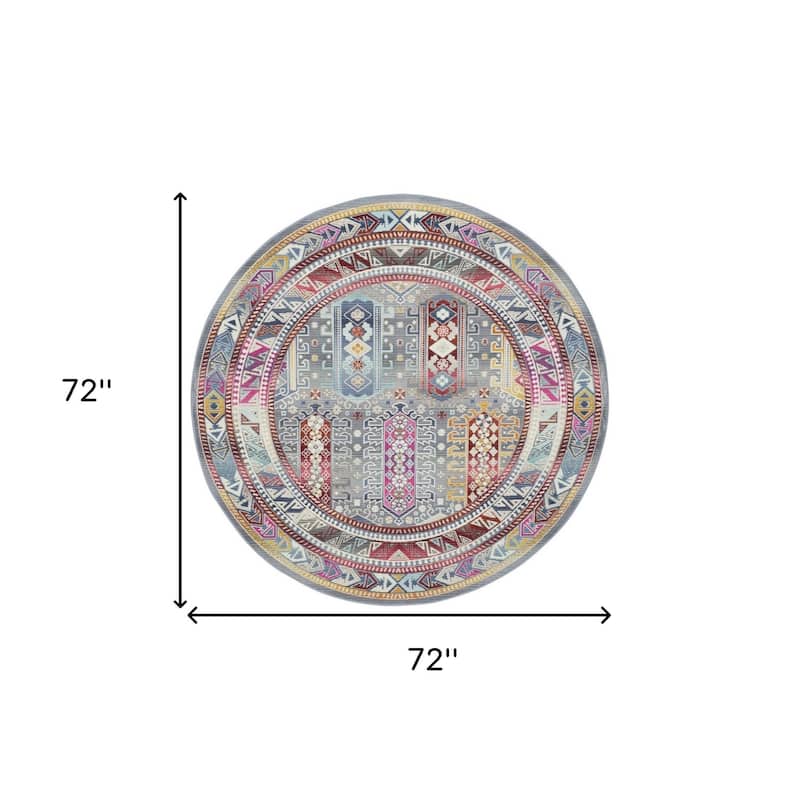 HomeRootsFloral Bohemian Round Area Rug - 72' X '72' X '0.5