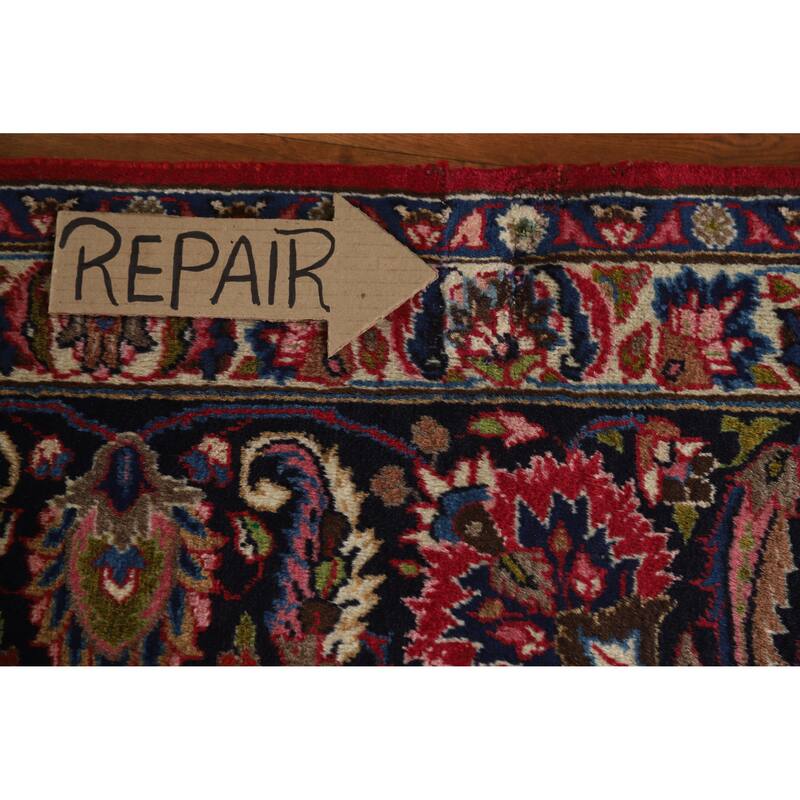Hand Knotted Oriental 100% Wool Carpet Traditional Floral Red Mashad Area Rug - 15' 1'' X 10' 0''