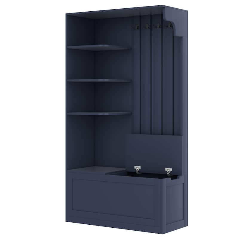 GDFStudio - Jill Versatile Left-Right Combination Hall Cabinet with 4 Hooks and Hall Tree 2-in-1