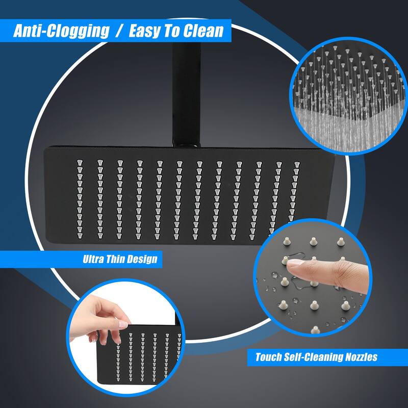 12" Square High Pressure Rain Shower Head,304 Stainless Steel Rain Shower Head