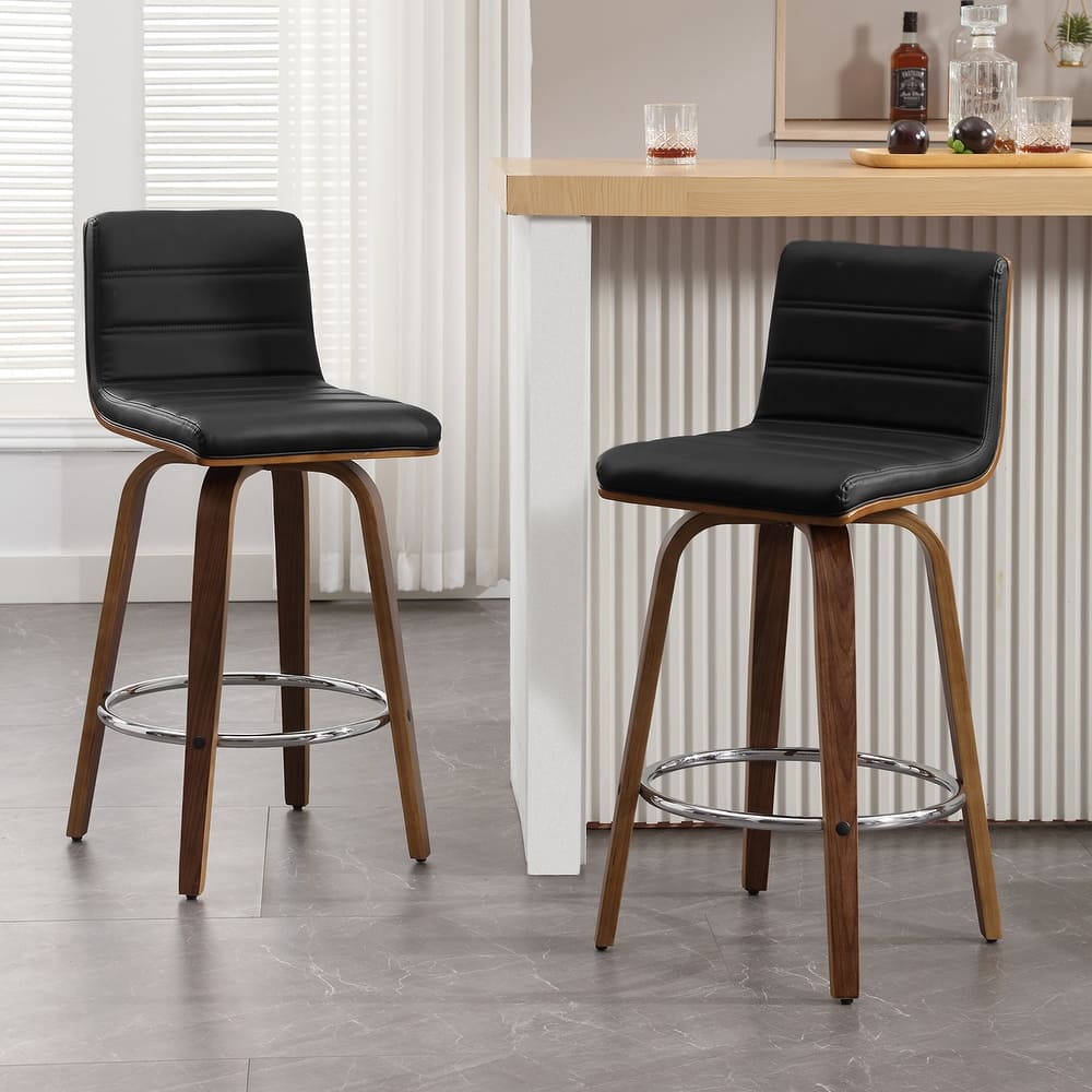 Faux Leather & Wood Swivel Bar Stools/ Counter Stool Set of 2