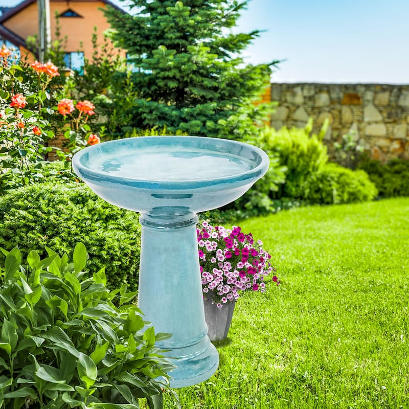Sunnydaze Calais Glazed Ceramic Bird Bath - Jade Green - 25" H