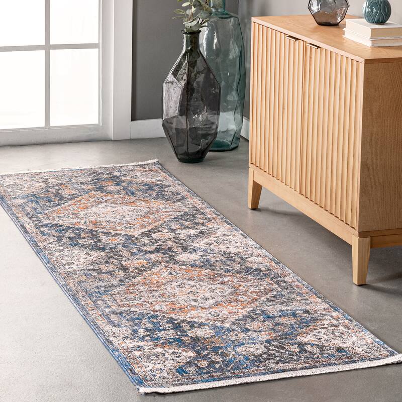 Nuloom Addison Transitional Faded Medallion Fringe Area Rug