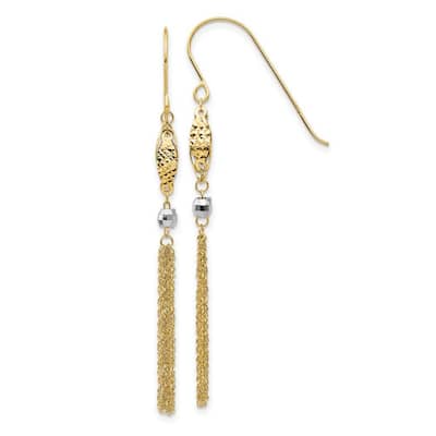 Curata 14k Two-Tone Gold 55x5mm Tassel Bead Dangle Hook Earrings