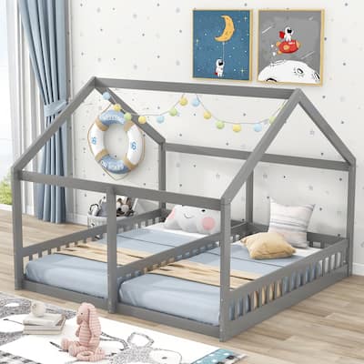 Twin Pine 2-in-1 House Platform Bed with Roof