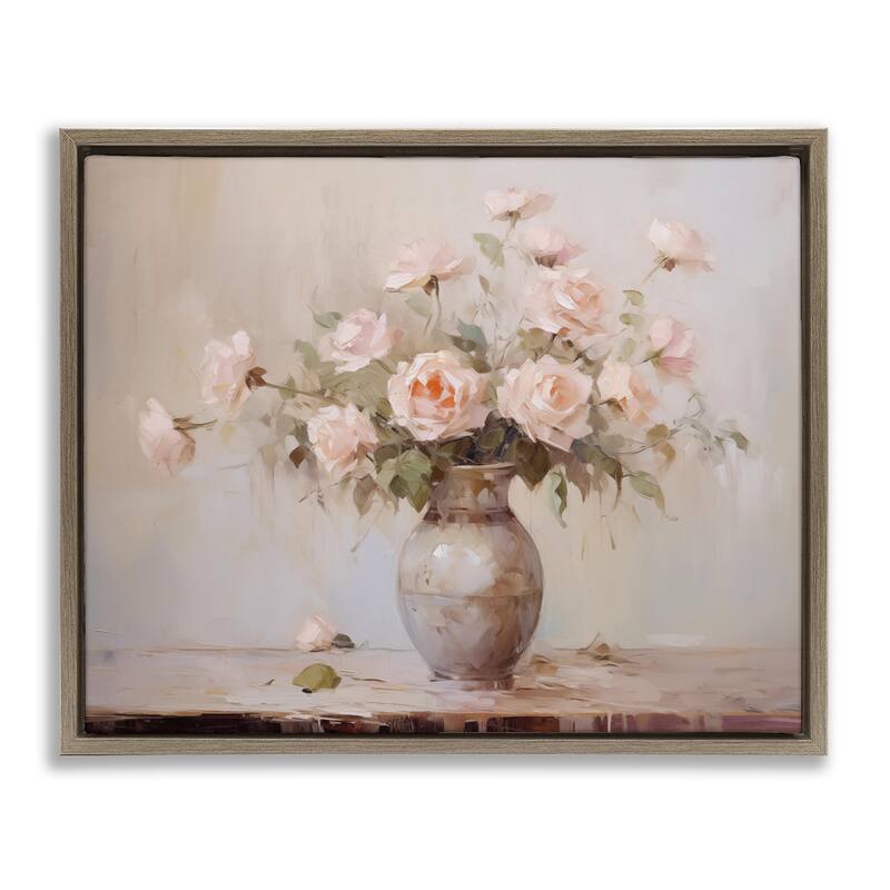 Stupell Romantic Bouquet of Roses Framed Floater Canvas Wall Art Design By Arlington Prints - 31 x 25 - Brown