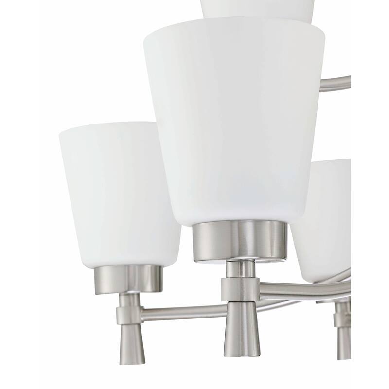 9-Light Brushed Nickel Chandelier With Satin Etched Opal Glass Shades