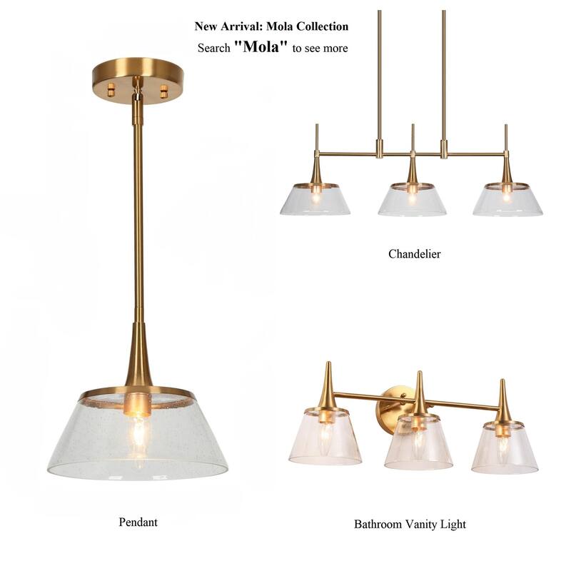 Mola Modern Gold 3-Light Seeded Glass Chandelier Linear Island Pendant Light for Dining Room