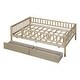 preview thumbnail 4 of 9, Full Daybed Wood Bed w2 Drawers,Fence-Shaped Guardrail for Kid,Natural