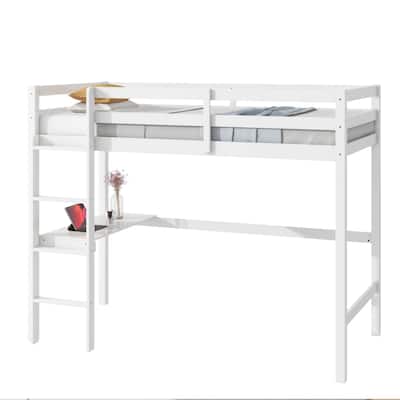 Twin High Loft Bed with Built-In Desk, Rubber Wood Loft Bed with Safety Guardrails and Ladder for Kids' Rooms
