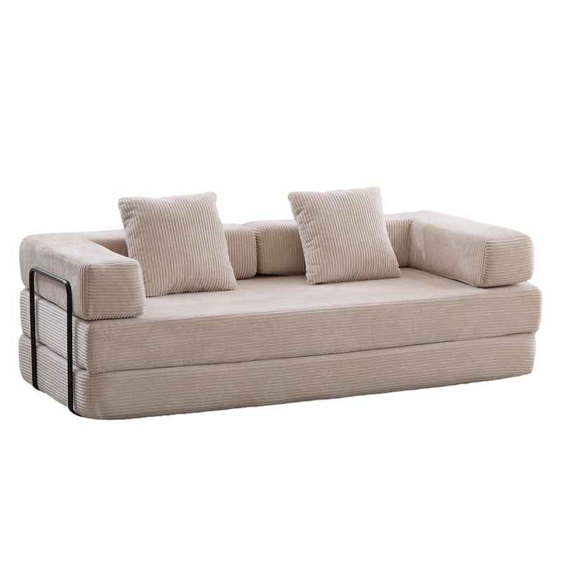 Convertible Floor Sofa Bed in Light Grey Corduroy, 77x37x24 inches