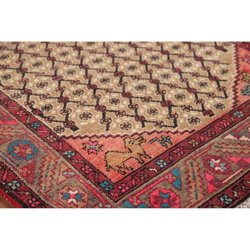 Geometric Koliaei Persian Vintage Runner Rug Handmade Wool Carpet - 3'6" x 9'9"