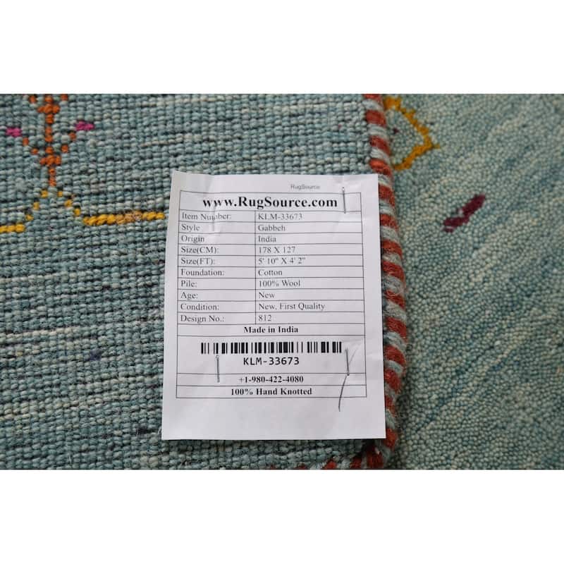 Blue Gabbeh Oriental Area Rug Handmade Wool Carpet - 4'2"x 5'10"