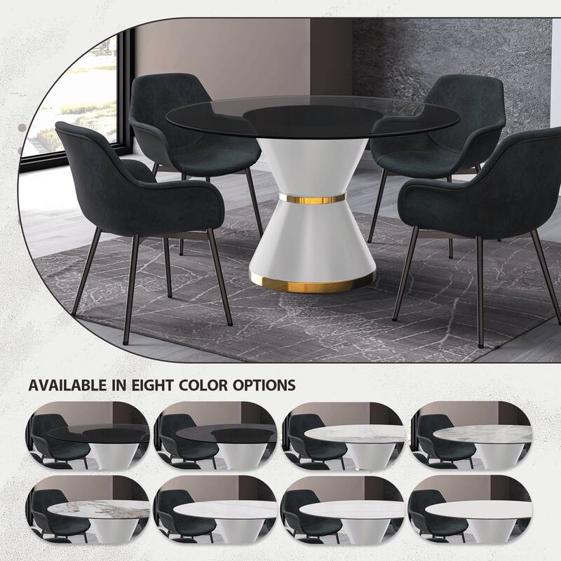 Round Dining Table with a Glass/Stone Tabletop in Qorvus Series by LeisureMod