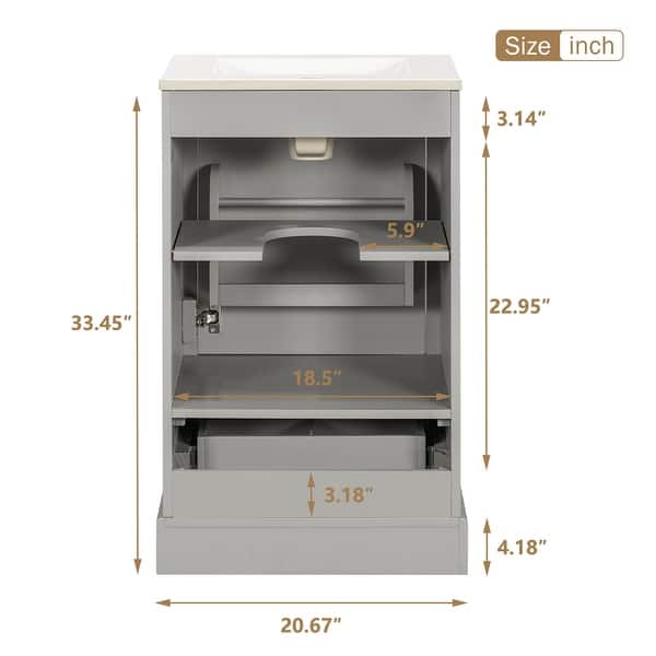 dimension image slide 2 of 15, GDFStudio - Lisa 20" Bathroom Vanity with Ceramic Sink, Soft-Close Door & Storage Rack