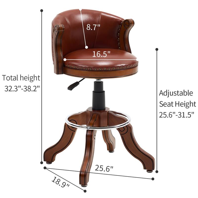 Counter height Cow top Leather Wooden Bar Stools, 360 Degree Swivel Adjustable Height Bar Chair(1pc)