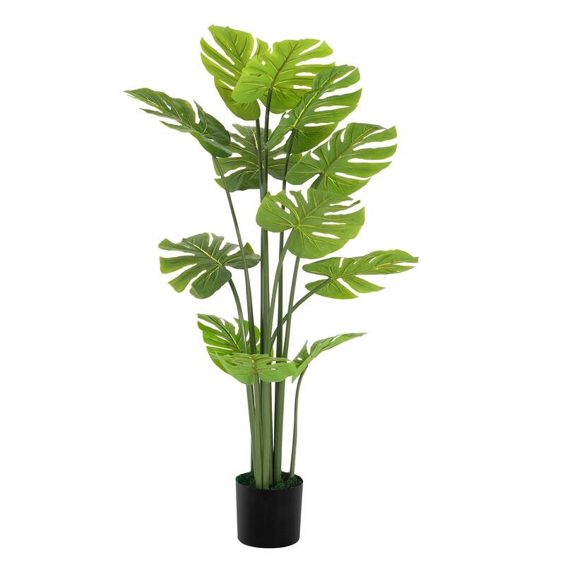 Roomfitters 57" Artificial Monstera Deliciosa Plant with Black Plastic Pot, Realistic Tropical Faux Tree for Indoor Home Decor