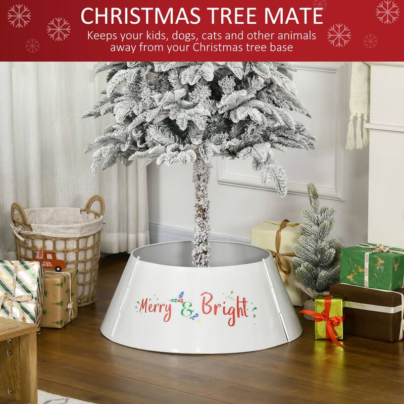 Cream White Christmas Tree Collar with Merry & Bright Letters and Metal Base Cover for Holiday Decor - 26" x 11" H