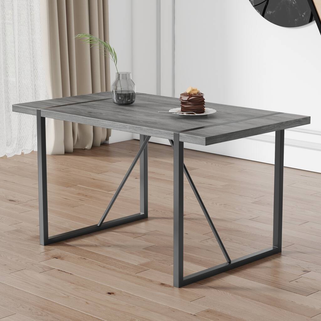Industrial Rectangular Grey Textured Dining Table Black Metal Legs