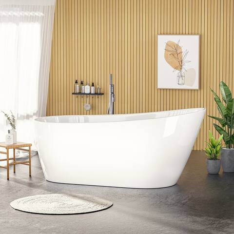 Freestanding Soaking Acrylic Bathtub,60-Inch with Overflow & Pop-up Drain