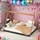 preview thumbnail 1 of 14, Full Size Tent Floor Bed with Triangle Structure, Black+Brown