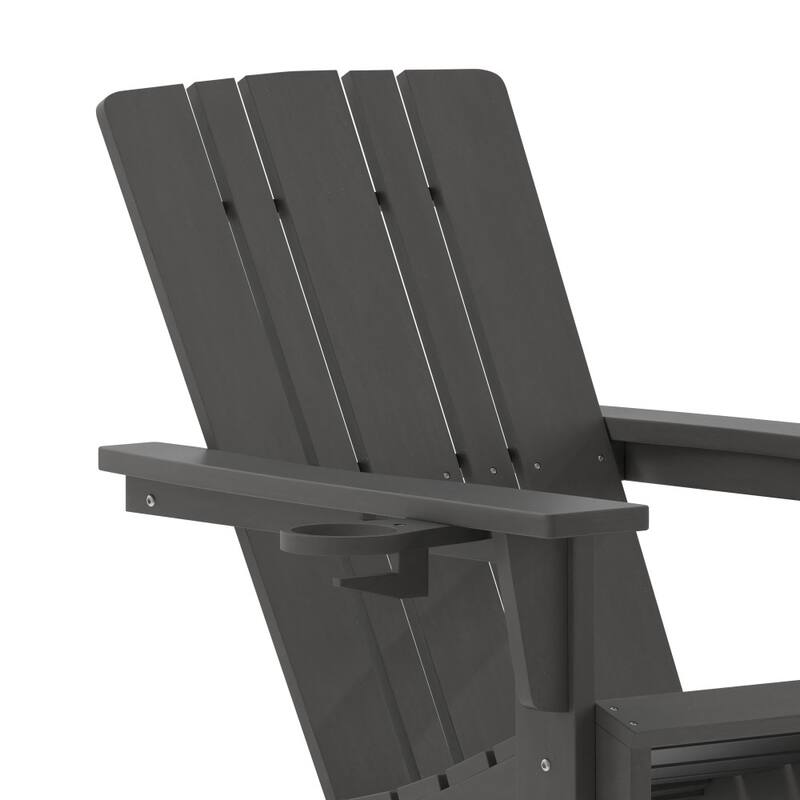 Set of 2 Commercial All-Weather Adirondack Chairs with Cupholders