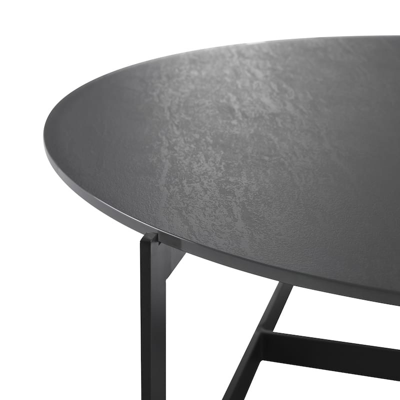 Krike Modern Industrial Round Coffee Table with Tempered Glass Top