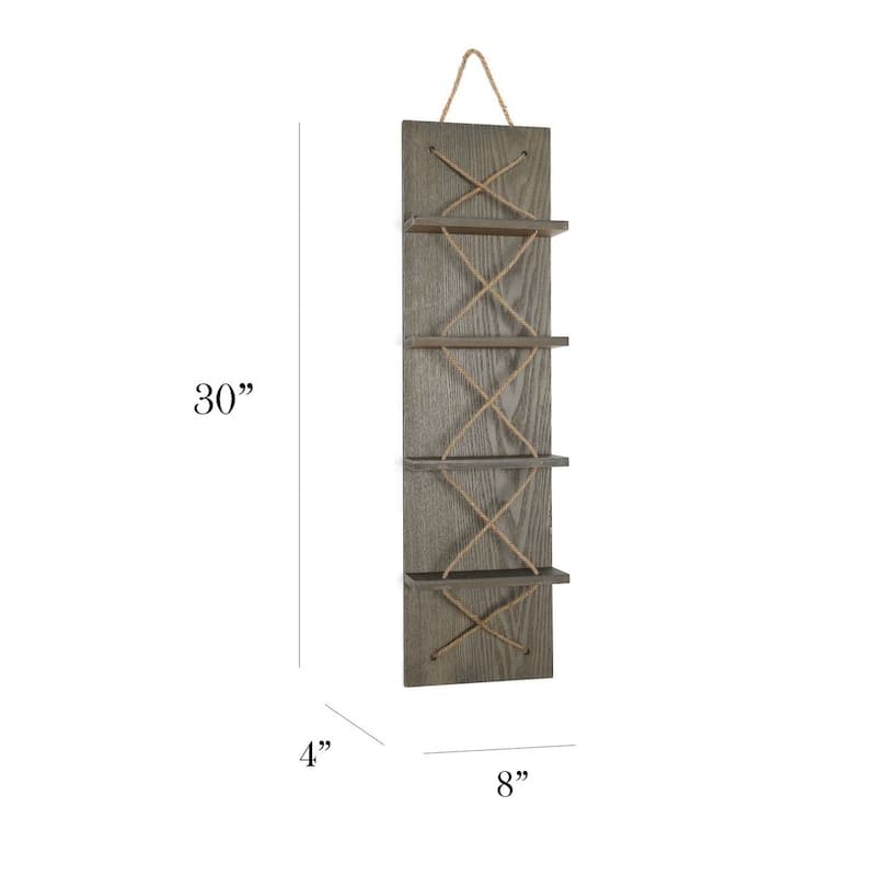 Elegant Designs Positano Nautical Rope 4 Bottle Vertical Wall Mounted Wood Wine Rack - 8 x 4 x 30 (L x W x H)
