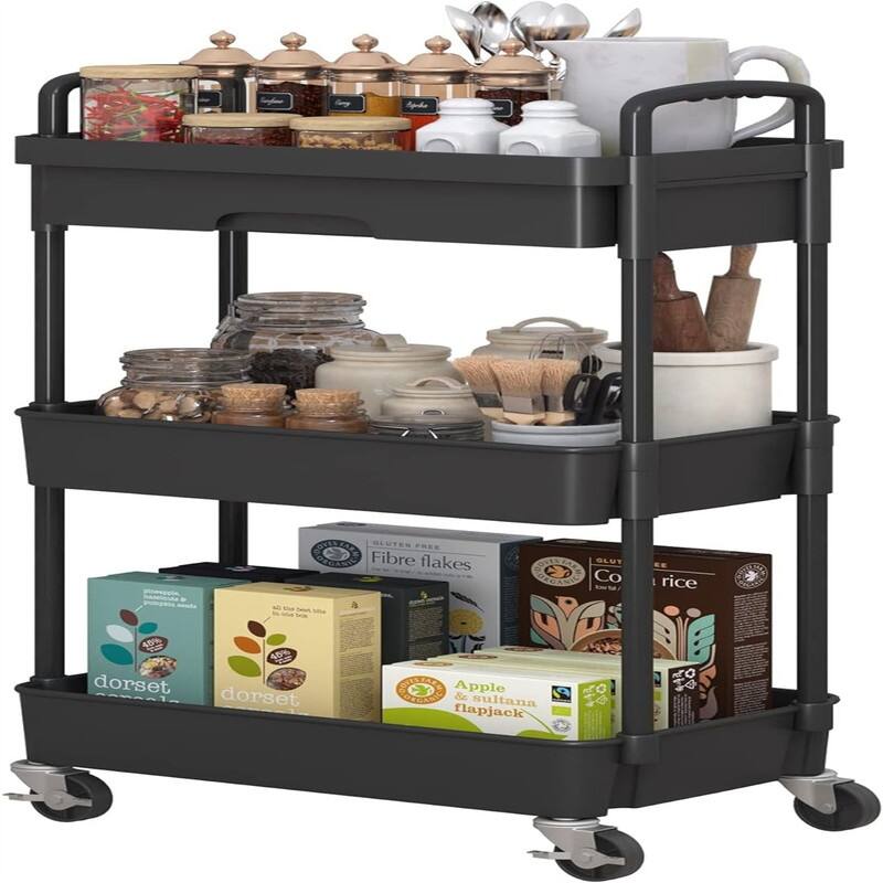 3-Tier Rolling Cart - 11.41"D x 15.35"W x 30.71"H
