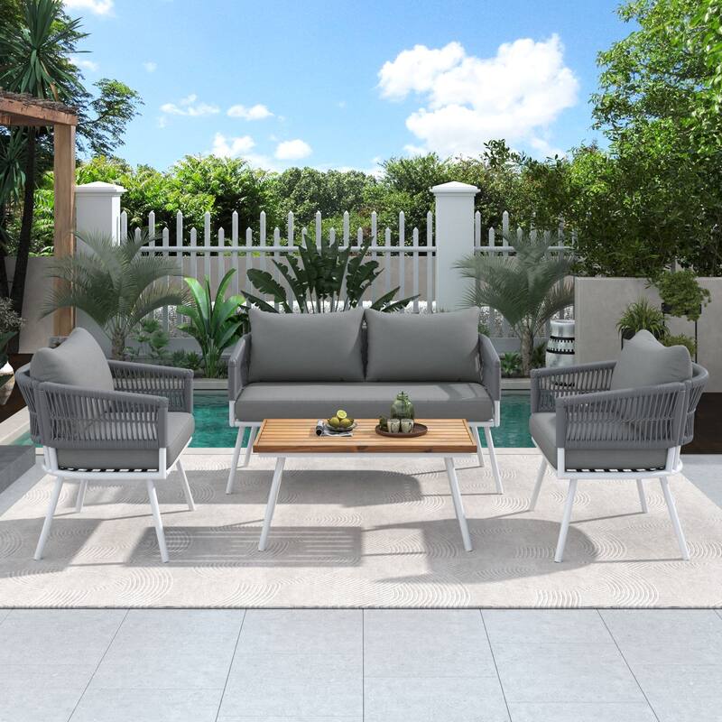 4-Piece Patio Conversation Set with Acacia Wood Table