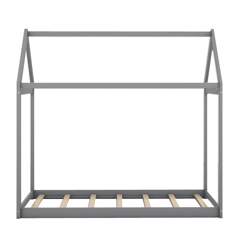 Twin Size Sturdy Durable Wooden House Bed, Wood Color