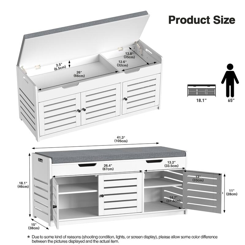 Giluta 2-Tier Shoe Storage Bench with Cushioned Seat, Lift Top & Adjustable Shelf - White