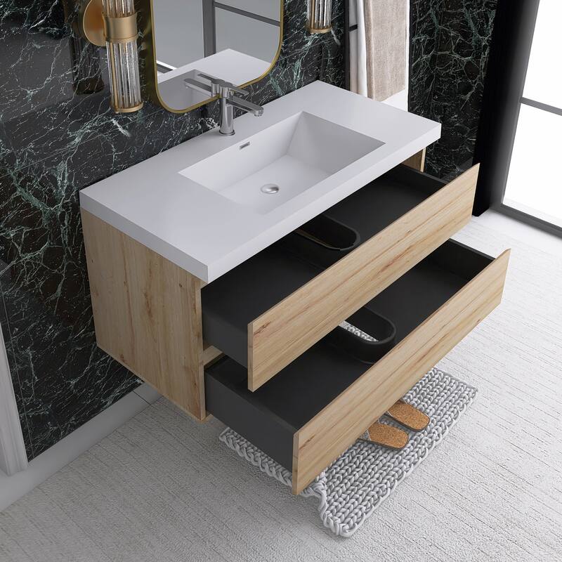 Floating Bathroom Vanity with Integrated Resin Top