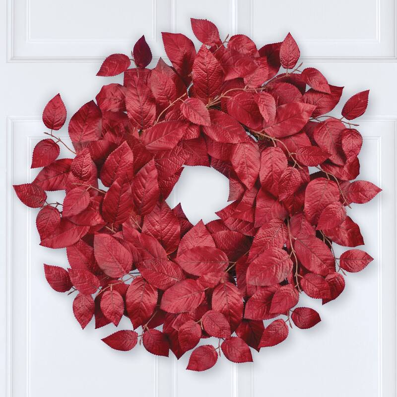 Burgundy Leaves Fall Hanging Artificial Wreath - 21 x 21 x 5 - 21 x 21 x 5