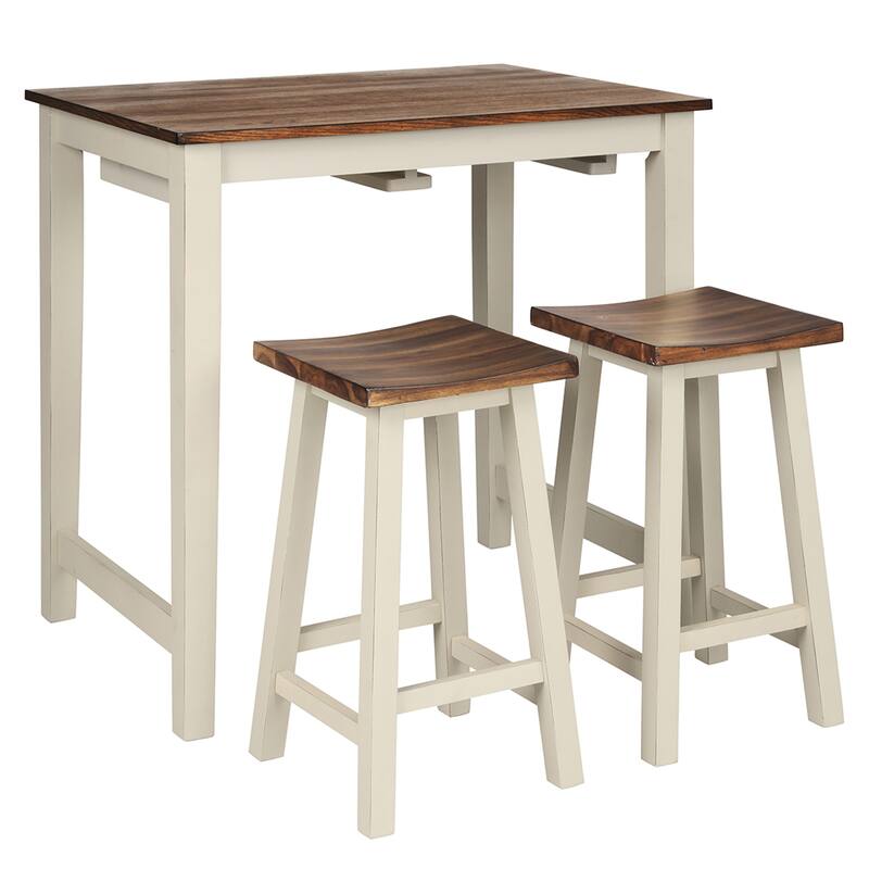Gymax 3-Piece Bar Table Set Counter Pub Table& 2 Saddle Bar Stools w/
