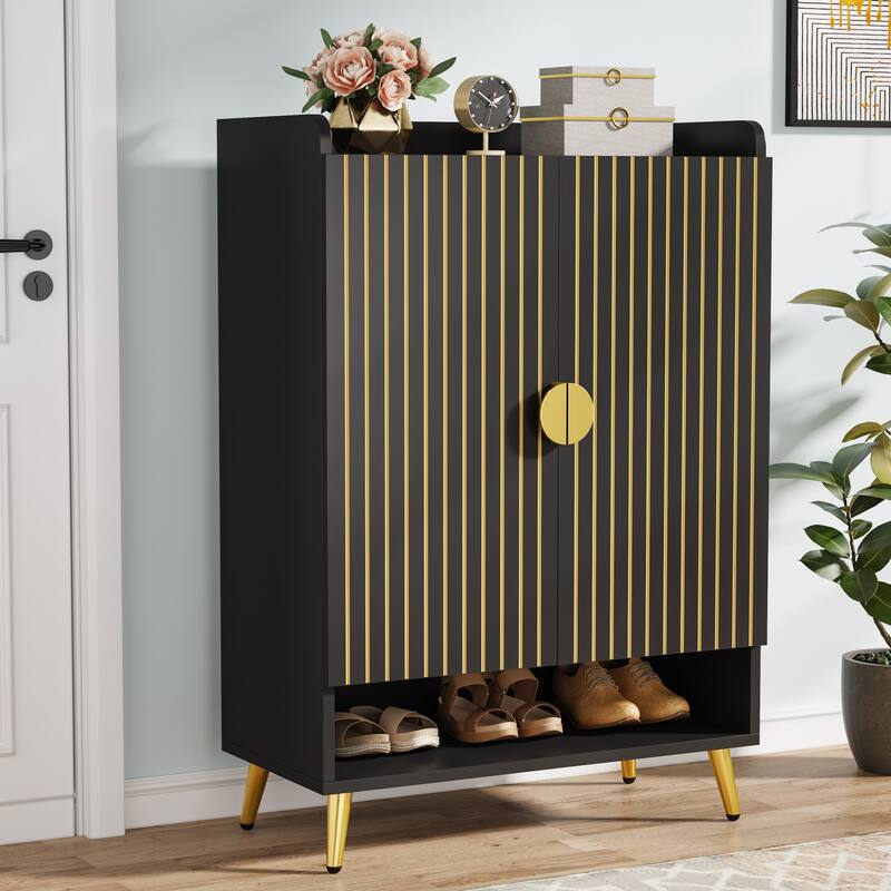 6-Tier Shoe Cabinet with Doors and Adjustable Shelves - Black