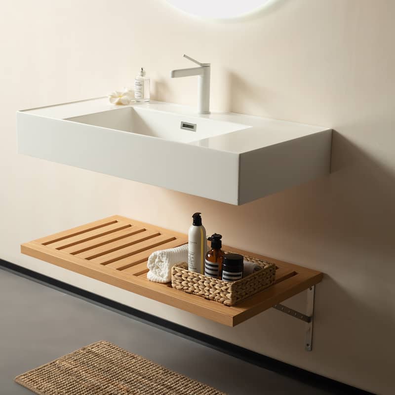 Modland Wall-Mounted Floating 30/36/48 inch Bathroom Vanity with Sink & Striped Shelves Layer