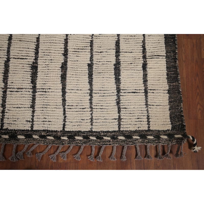 Striped Moroccan Oriental Area Rug Handmade Wool Carpet - 7'9"x 11'3"