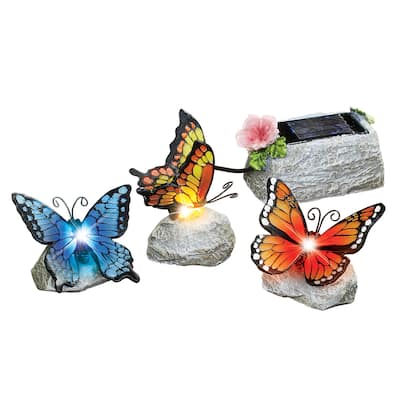 Hand-Painted Pretty Solar Powered Butterfly Figurines - 9.100 x 7.400 x 4.600