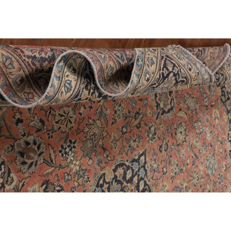 Pink Kashan Persian Large Vintage Area Rug Handmade Wool Carpet - 9'6" x 15'7"