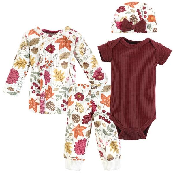 slide 1 of 1, Hudson Baby Girls Thermal Preemie Layette 4pc Set, Acorn Botanical, Preemie - Acorn Botanical Short Sleeve Preemie - Acorn Botanical Short Sleeve