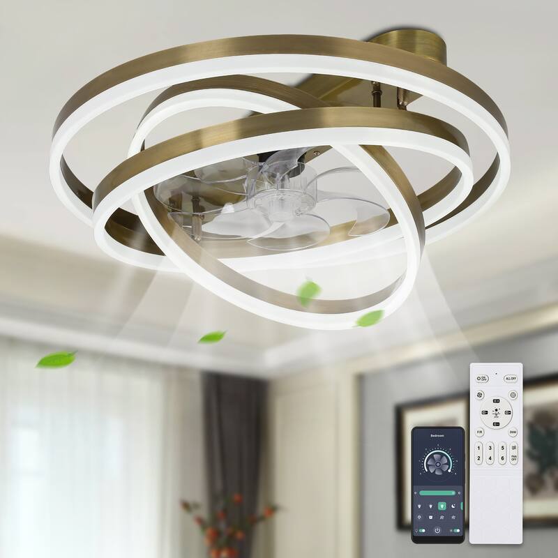 Cusp Barn 24 Inch Low Profile DIY Shape Ceiling Fan with Lights, Flush Mount Silent DC Motor Fandelier, Dimmable LED Lighting